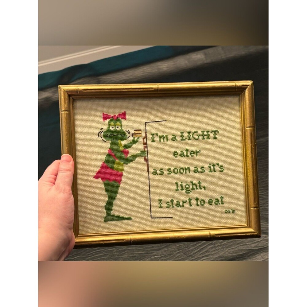 Vintage Kitschy Funny Framed Cross Stitch